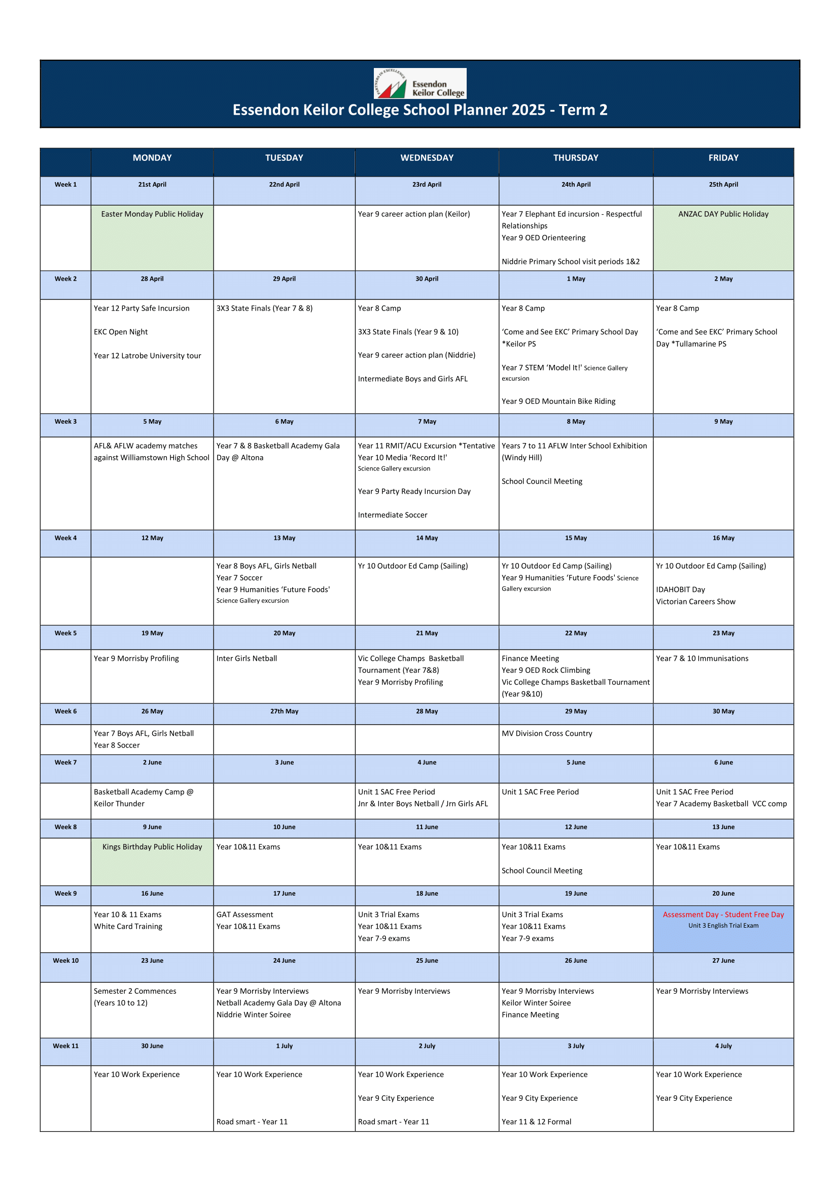 Term 2 Planner 2025